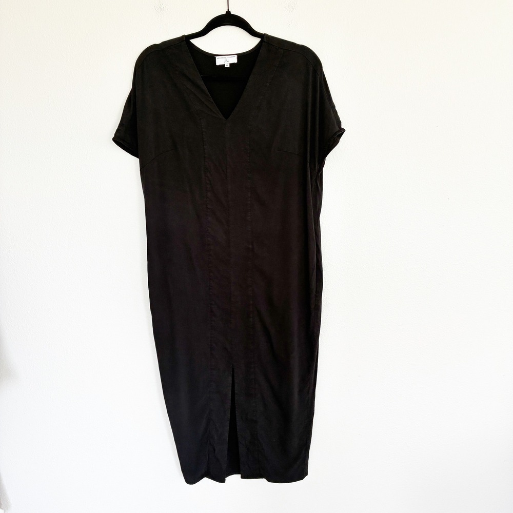 Universal Standard J.Crew Cupro Midi Dress Womens XS Black Pockets Minimalist